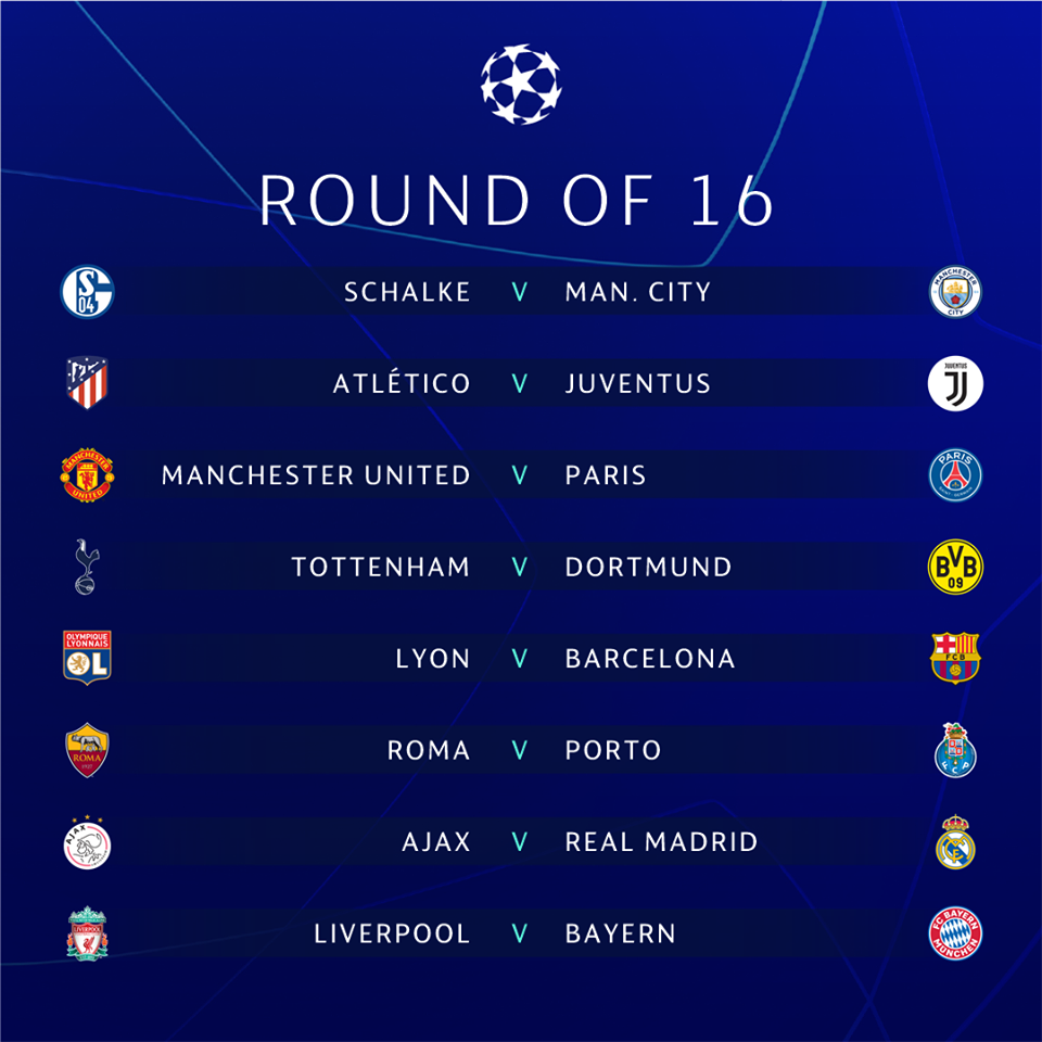 UEFA Champions League 201819 Knockout Round Schedule